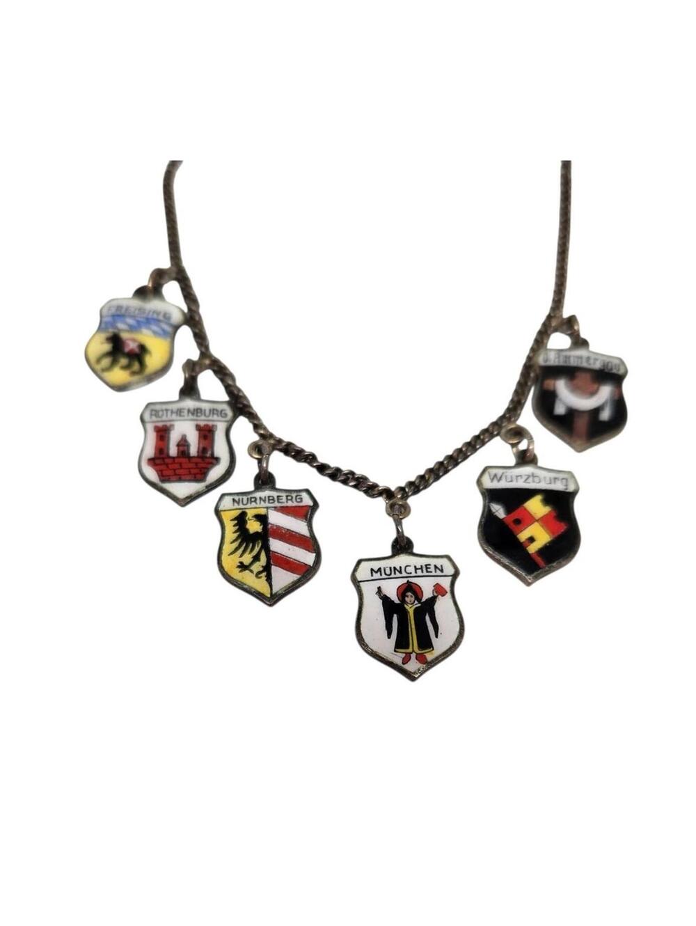 Vintage German City Crest Charm BRACELET, Six Enamel Travel SOUVENIR 800 SILVER